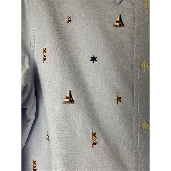 Ralph Lauren Men Sz L Button Down Cotton Linen Long Sleeve Shirt Blue Yacht Sail - Picture 3 of 6